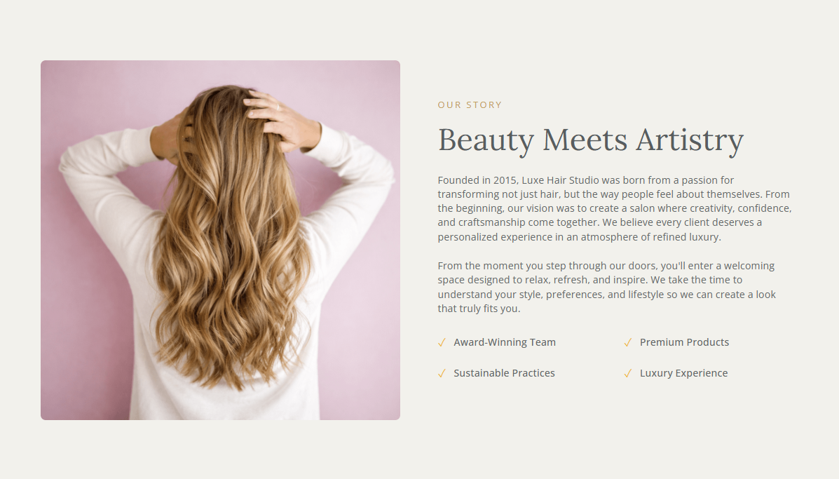 Luxe Hair Salon story section