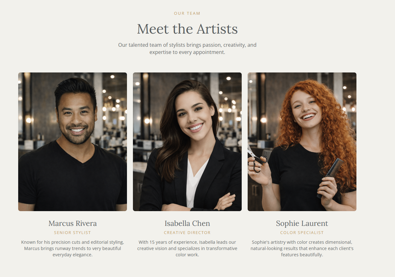 Luxe Hair Salon stylist team profiles